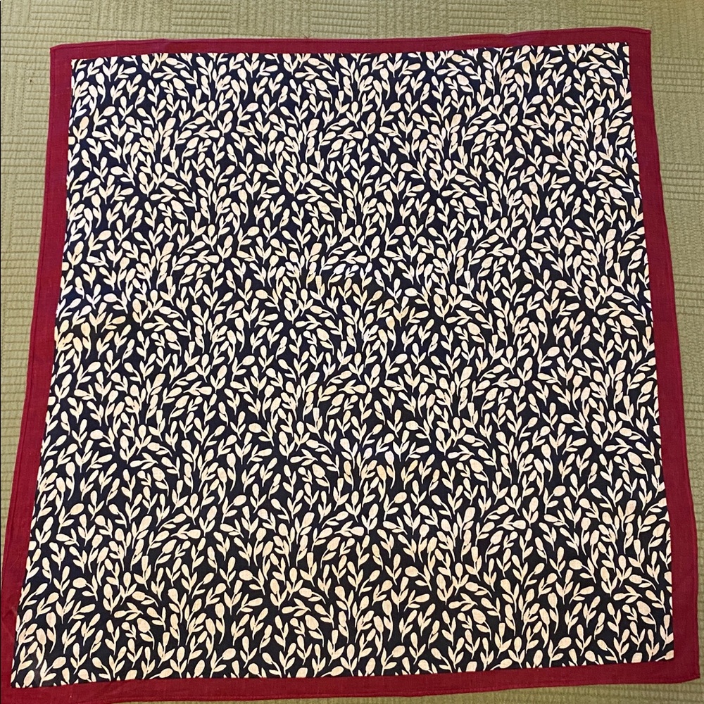 Talbots Floral Print Navy Scarf with Wine Red Trim - New with Tags